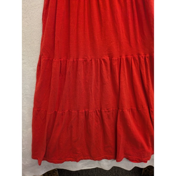 Lucky Brand Red Smocked Tiered Maxi Dress Ruffle Sleeves Cotton XL - Picture 3 of 10
